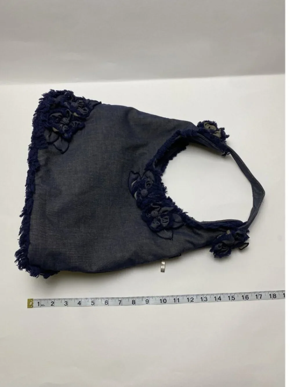 Cortile Denim Hobo Bag w/ Floral Appliqué